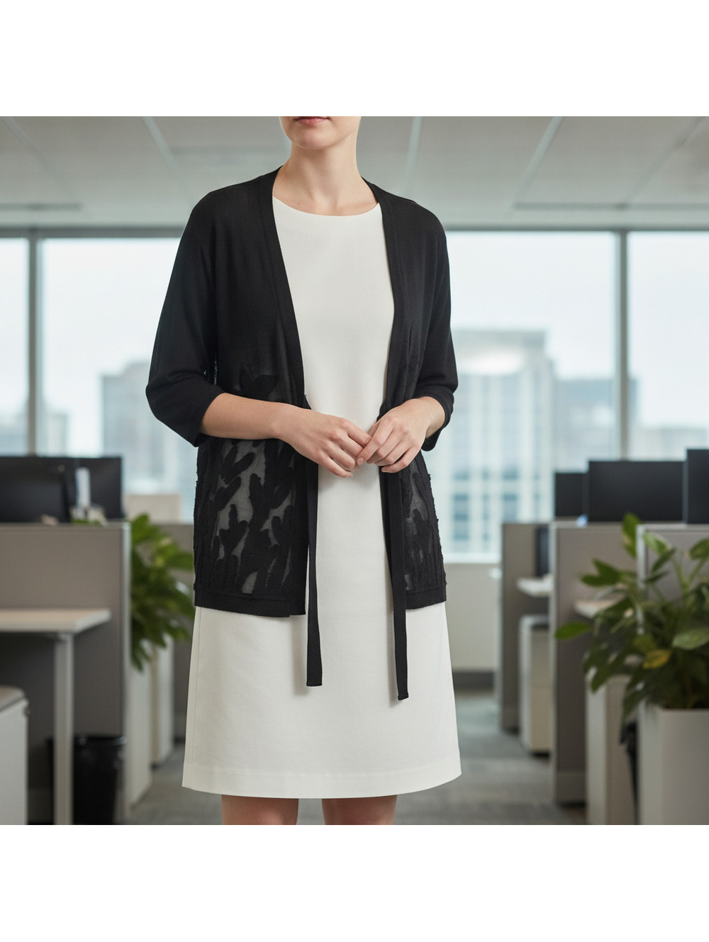 Madison Black Cardigan with Floral Design
